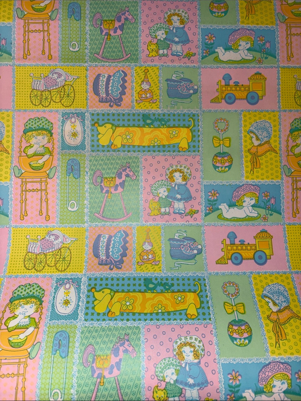 Vintage baby wrapping paper - Pastel Patchwork Print